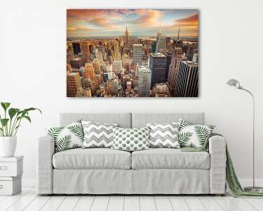 Napnyugta kilátás New York City városára, Manhattan felett (vászonkép) - vászonkép, falikép otthonra és irodába