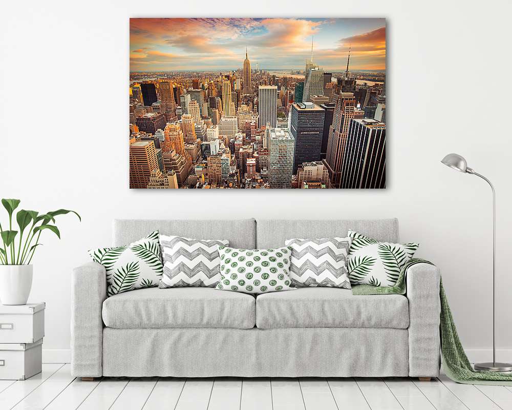 Napnyugta kilátás New York City városára, Manhattan felett - vászonkép, falikép vásárlás Napnyugta kilátás New York City városára, Manhattan felett (vászonkép) - vászonkép, falikép otthonra és irodába