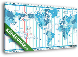 vektor világtérkép a helyi időzónák középpontjában Amerikában - vászonkép 3D látványterv