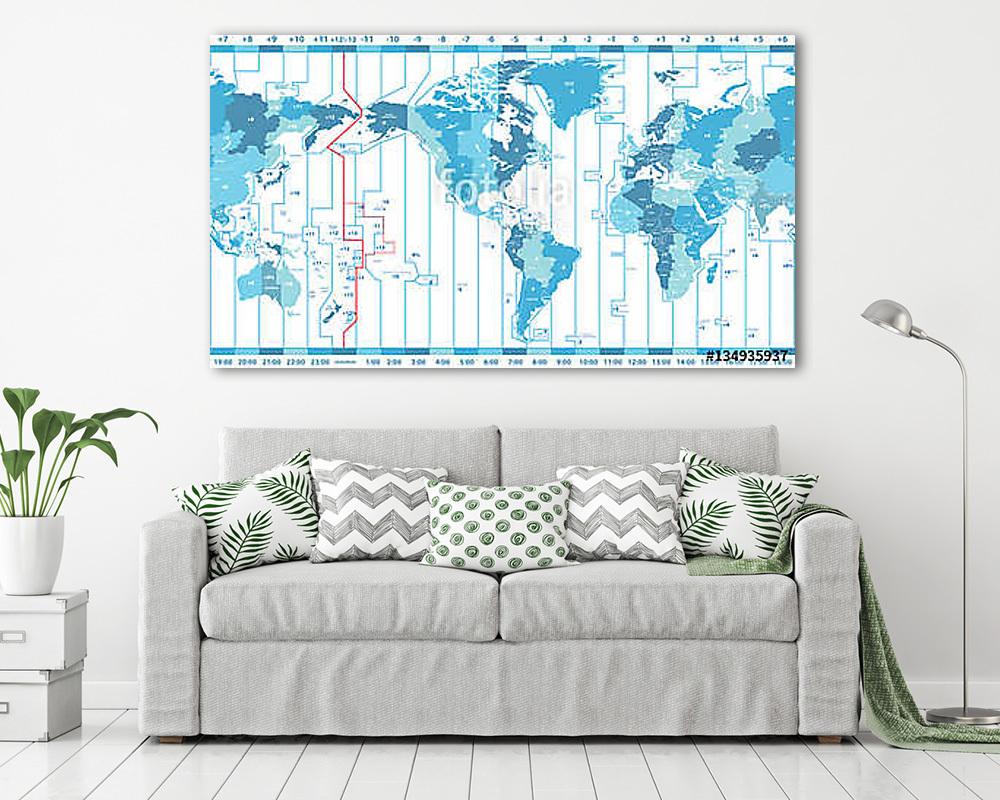 vektor világtérkép a helyi időzónák középpontjában Amerikában (poszter) - vászonkép, falikép otthonra és irodába