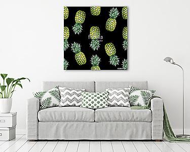 Zökkenőmentes akvarell gyümölcs illusztrációja ananász. Minta sz (vászonkép) - vászonkép, falikép otthonra és irodába
