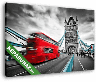 Vörös busz a Tower Bridge-en Londonban, az Egyesült Királyságban - vászonkép 3D látványterv