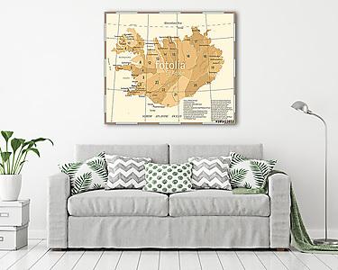 Vintage stílusú Izland térkép (vászonkép) - vászonkép, falikép otthonra és irodába