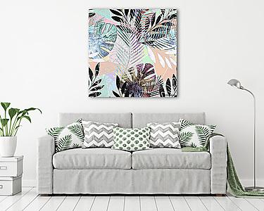 Seamless tropical pattern.Palm leaves on a colorful background. (vászonkép) - vászonkép, falikép otthonra és irodába