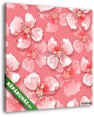 Floral seamless pattern. Watercolor background with red flowers - vászonkép 3D látványterv