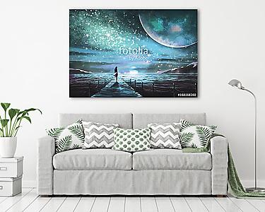 Fantastic illustration with an unknown planet and MilkyWay, star (vászonkép) - vászonkép, falikép otthonra és irodába