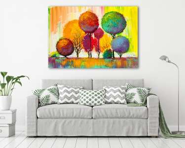 Absztrakt színes fa mesebeli erdő (olajfestmény reprodukció) (vászonkép) - vászonkép, falikép otthonra és irodába