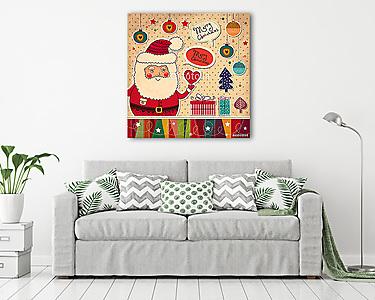 Karácsonyi illusztráció vicces Mikulás (vászonkép) - vászonkép, falikép otthonra és irodába