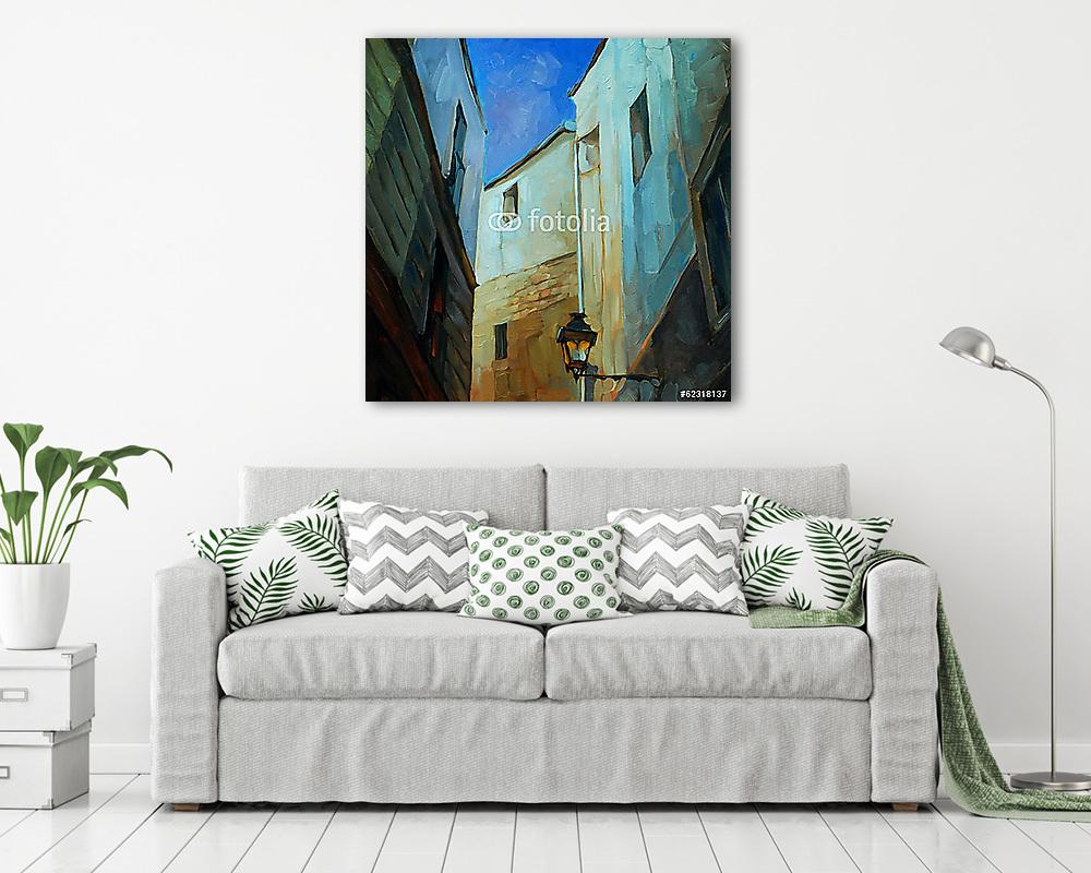 barcelona gótikus negyedében, olajfestés vászonra, illúzió (keretezett kép) - vászonkép, falikép otthonra és irodába