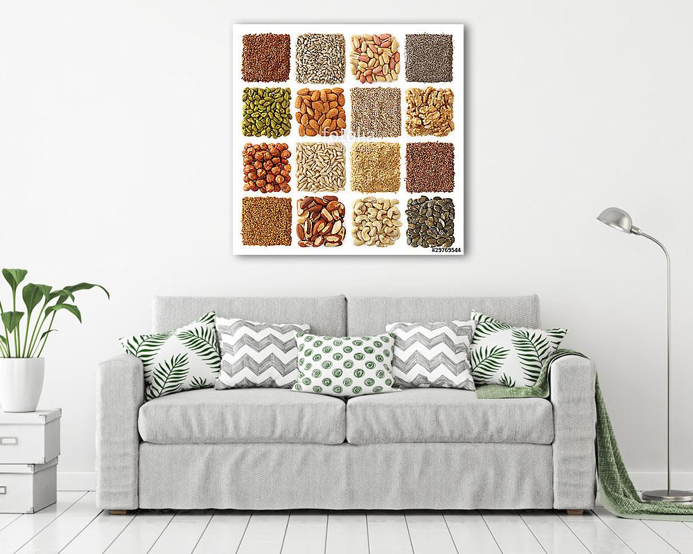 Olajos magvak és diófélék gyűjtése (többrészes kép) - vászonkép, falikép otthonra és irodába