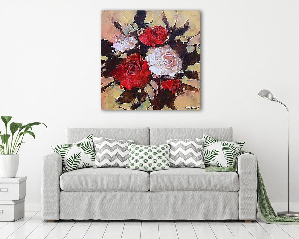 Fehér és vörös rózsa, kézzel festett - vászonkép, falikép vásárlás Fehér és vörös rózsa, kézzel festett (keretezett kép) - vászonkép, falikép otthonra és irodába