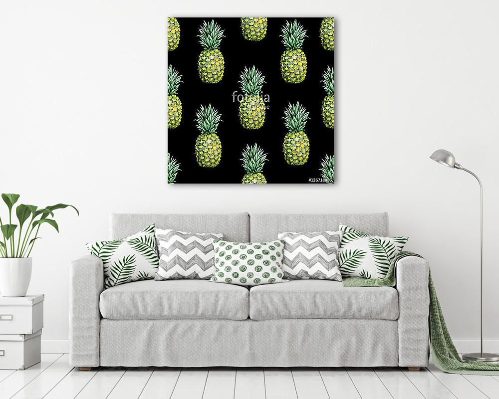 Zökkenőmentes akvarell gyümölcs illusztrációja ananász. Minta sz (poszter) - vászonkép, falikép otthonra és irodába