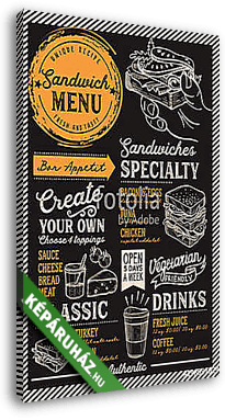Sandwich restaurant menu. Vector food flyer for bar and cafe. De - vászonkép 3D látványterv