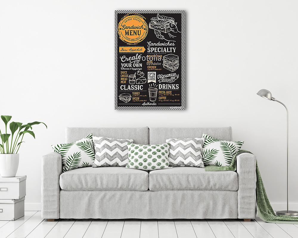 Sandwich restaurant menu. Vector food flyer for bar and cafe. De - vászonkép, falikép vásárlás Sandwich restaurant menu. Vector food flyer for bar and cafe. De (vászonkép) - vászonkép, falikép otthonra és irodába