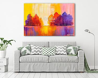 Absztrakt őszi tájkép naplementében (olajfestmény reprodukció) (vászonkép) - vászonkép, falikép otthonra és irodába
