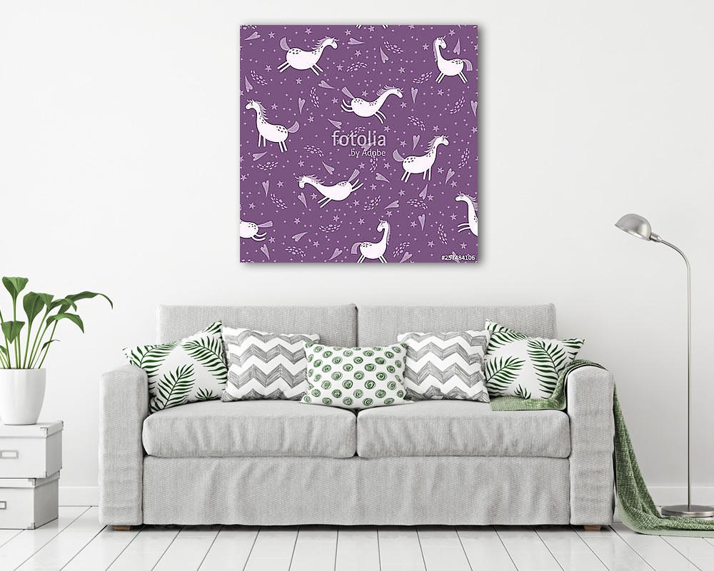 Fehér unikornisok tapétaminta - vászonkép, falikép vásárlás Fehér unikornisok tapétaminta (vászonkép) - vászonkép, falikép otthonra és irodába