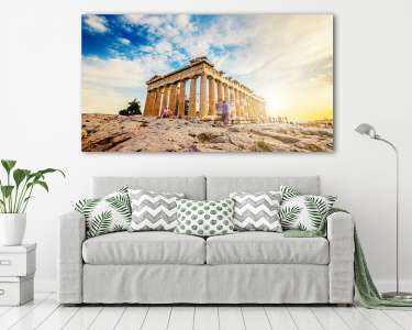 Akropolisz túristákkal naplementében (Athén) (vászonkép) - vászonkép, falikép otthonra és irodába