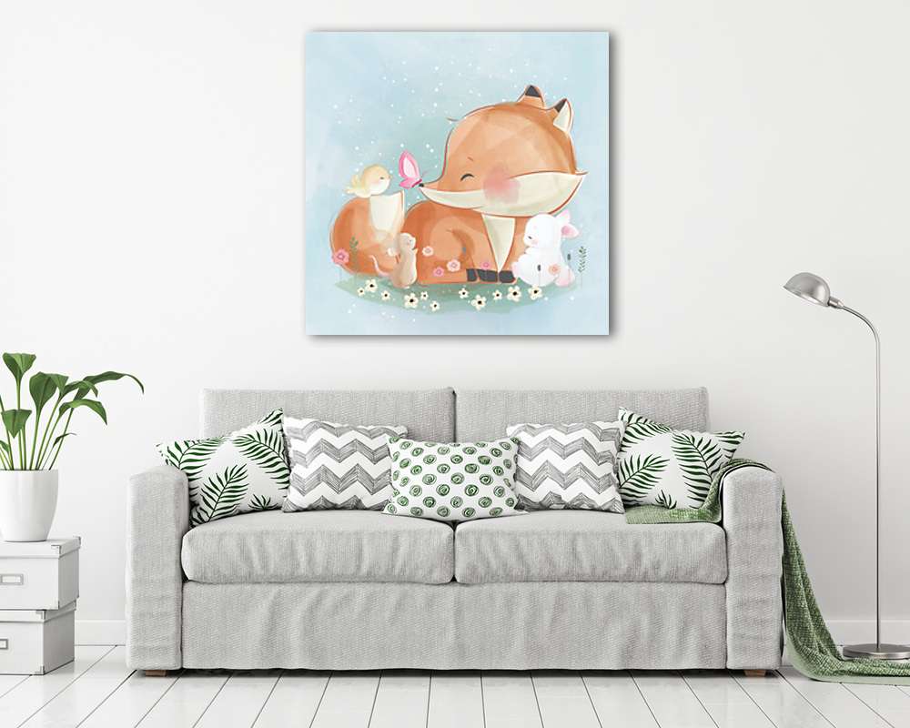 Akvarell erdei állatok - Kisróka és barátai (keretezett kép) - vászonkép, falikép otthonra és irodába