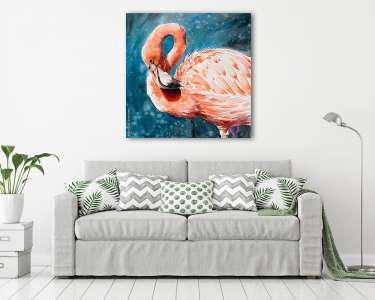 Flamingó, vízfesték stílusban (vászonkép) - vászonkép, falikép otthonra és irodába