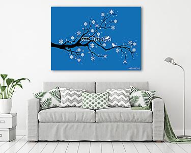 téli fa hópelyhekkel és madarakkal, vektorral (vászonkép) - vászonkép, falikép otthonra és irodába