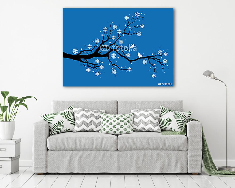 téli fa hópelyhekkel és madarakkal, vektorral - vászonkép, falikép vásárlás téli fa hópelyhekkel és madarakkal, vektorral (vászonkép) - vászonkép, falikép otthonra és irodába