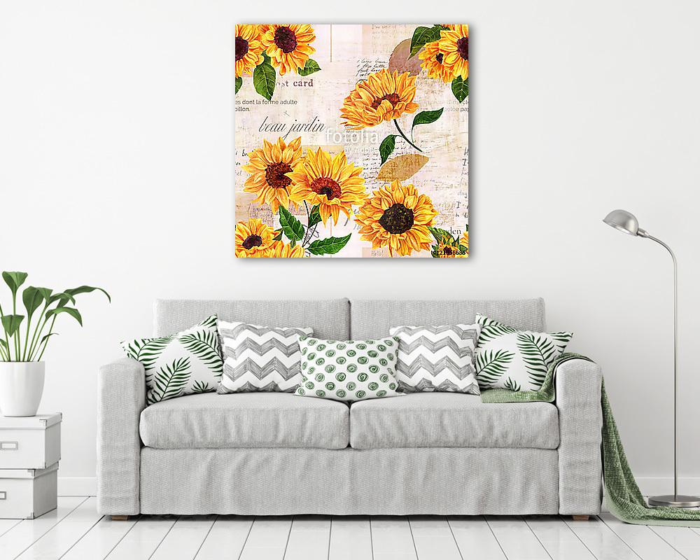 Zökkenőmentes minta az akvarell napraforgóival a régi elhasználó - vászonkép, falikép vásárlás Zökkenőmentes minta az akvarell napraforgóival a régi elhasználó (fotótapéta) - vászonkép, falikép otthonra és irodába