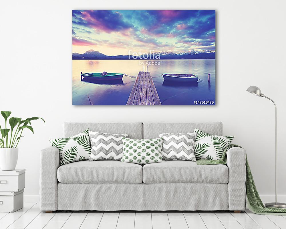 régi, fából készült hajók a mólón (vászonkép) - vászonkép, falikép otthonra és irodába