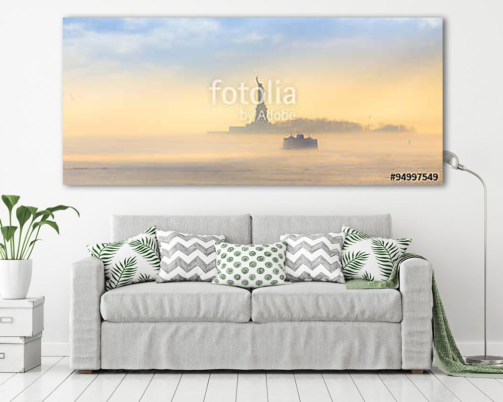 Staten Island Ferry cirkál a Szabadság-szobor mellett. (többrészes kép) - vászonkép, falikép otthonra és irodába