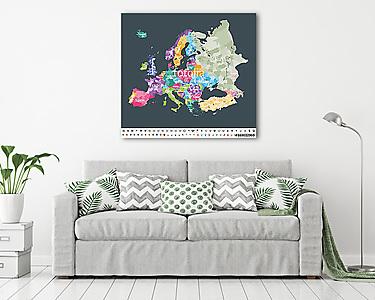 Európa térkép, amelyen a régiók határai vannak.  (vászonkép) - vászonkép, falikép otthonra és irodába