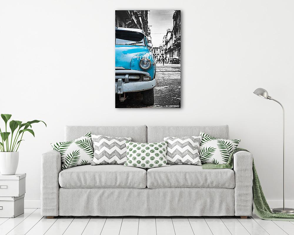 Kék autó elölről Havanna utcáin - vászonkép, falikép vásárlás Kék autó elölről Havanna utcáin (vászonkép) - vászonkép, falikép otthonra és irodába