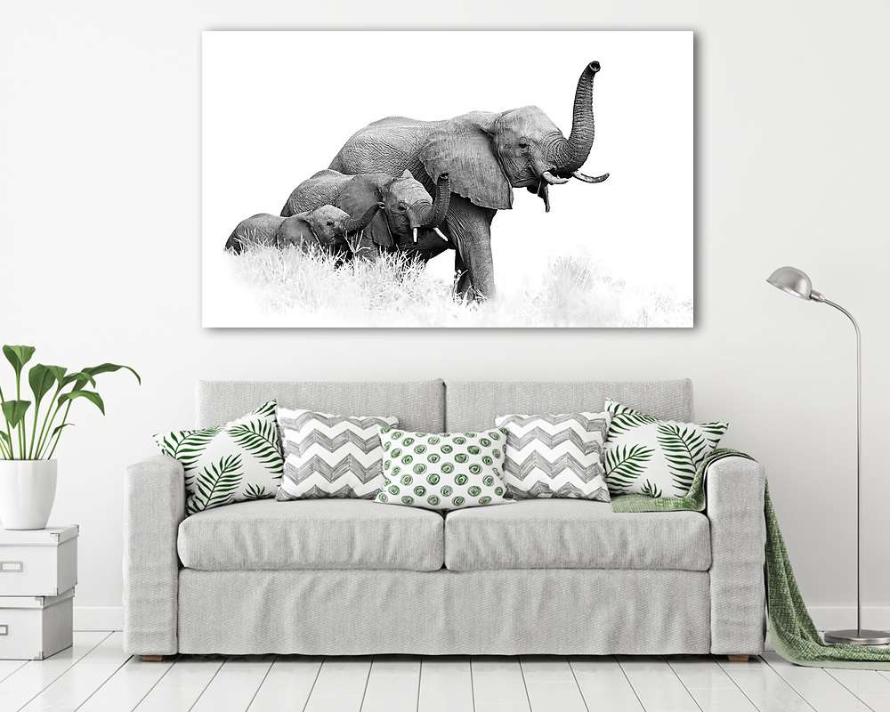 Afrikai elefántok fekete-fehér - vászonkép, falikép vásárlás Afrikai elefántok fekete-fehér (vászonkép) - vászonkép, falikép otthonra és irodába