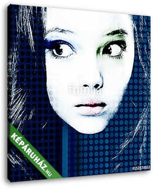 Portrait of a mysterious girl in a modern style pop art in blue shades. Computer design. Contemporary art. - vászonkép 3D látványterv