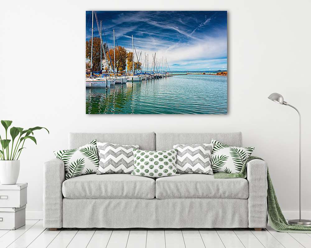 Balatoni kikötő vitorlásokkal (vászonkép) - vászonkép, falikép otthonra és irodába