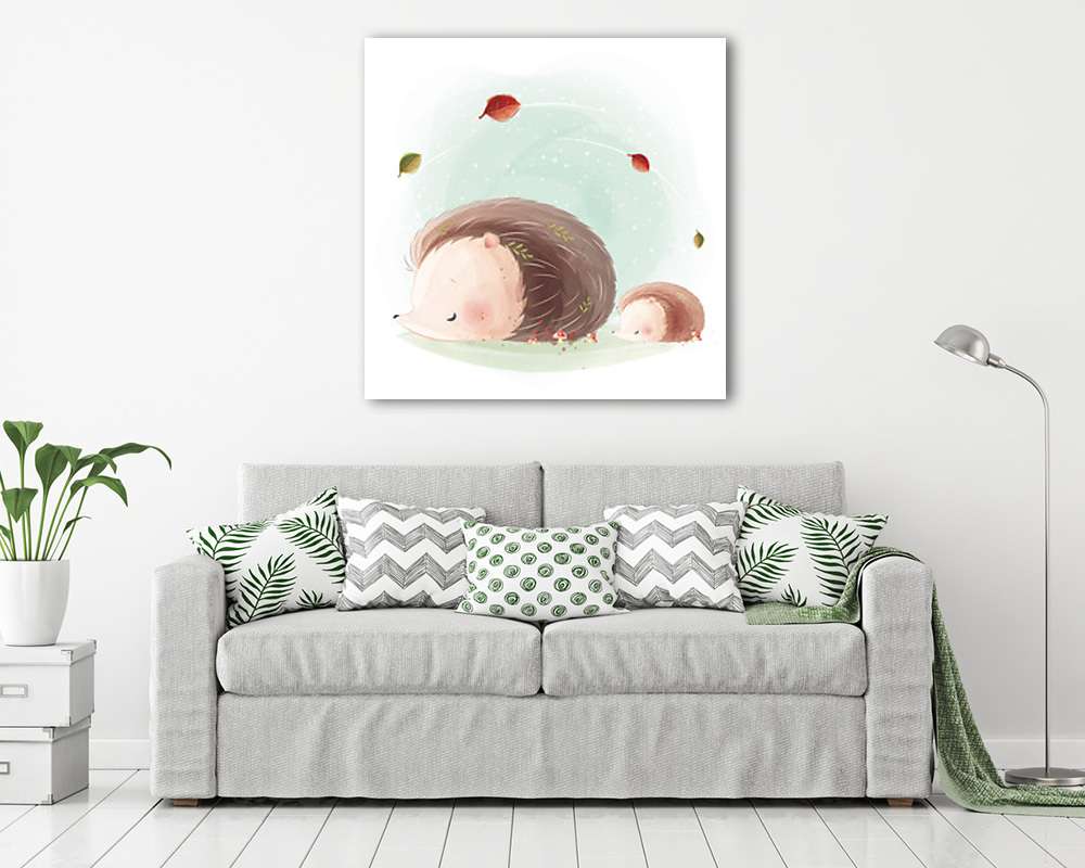 Akvarell erdei állatok - Süni mama kicsinyével (bögre) - vászonkép, falikép otthonra és irodába