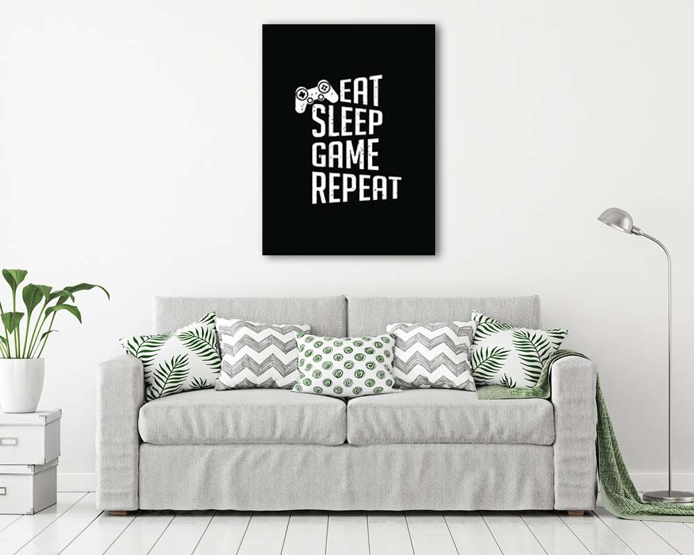 Eat, Sleep, Game, Repeat (black) (többrészes kép) - vászonkép, falikép otthonra és irodába