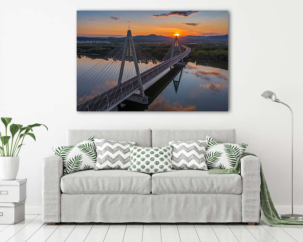 Megyeri-híd naplementében - vászonkép, falikép vásárlás Megyeri-híd naplementében (vászonkép) - vászonkép, falikép otthonra és irodába
