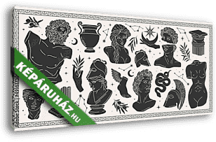 Görög illusztráció, szobrok, istenek, olajágak, oszlopok - vászonkép 3D látványterv