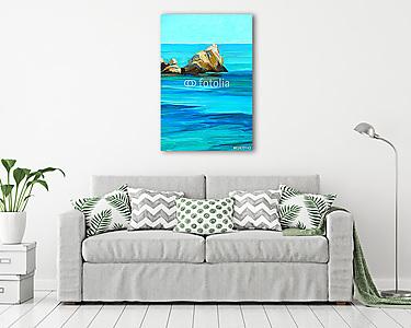 mediterrán tenger partja, festmény, illusztráció (vászonkép) - vászonkép, falikép otthonra és irodába