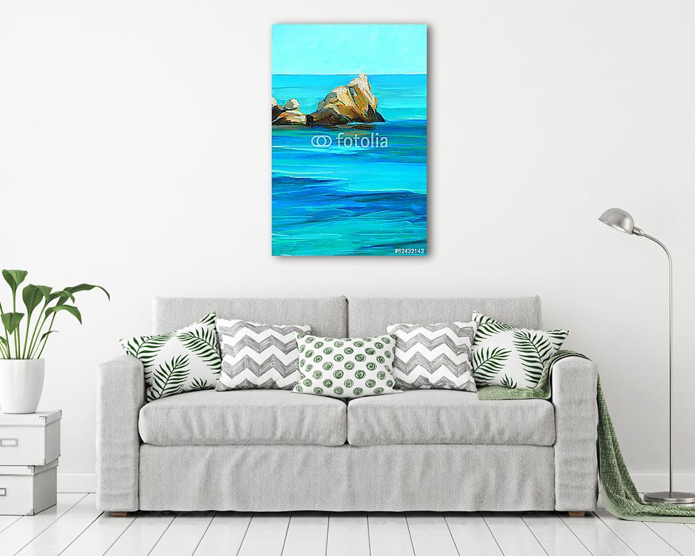 mediterrán tenger partja, festmény, illusztráció (vászonkép) - vászonkép, falikép otthonra és irodába