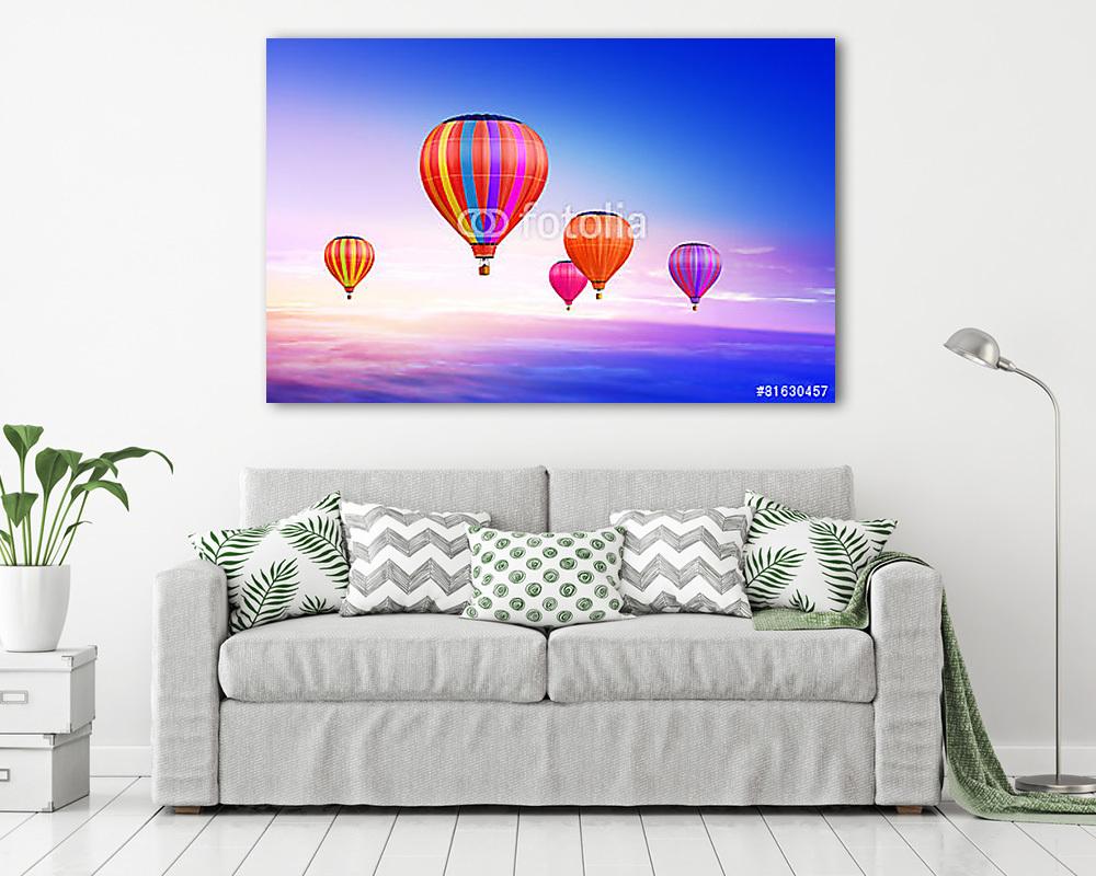 Lila napkelte hőlégballonokkal (vászonkép) - vászonkép, falikép otthonra és irodába