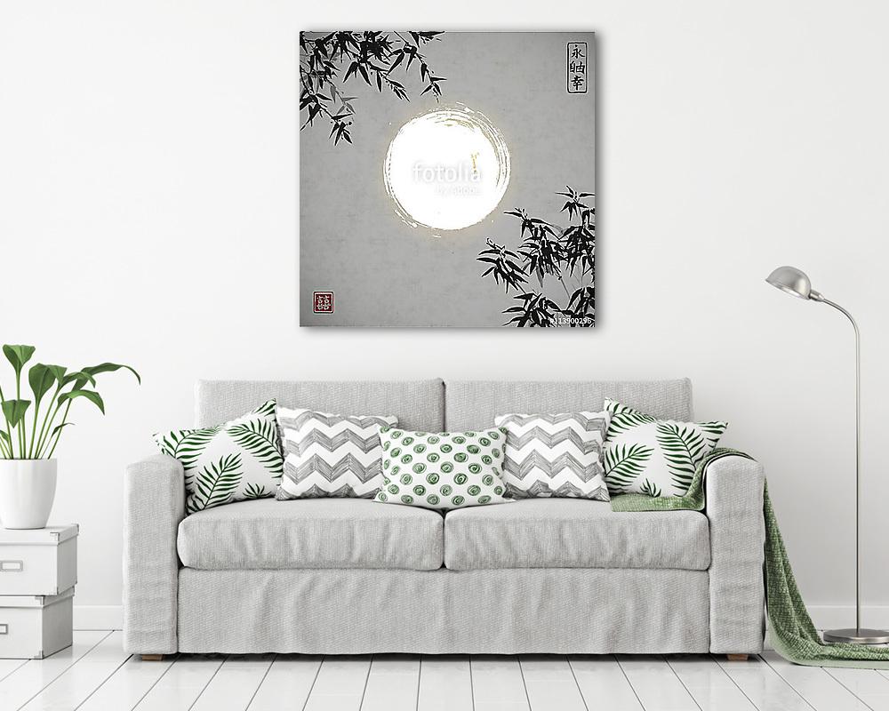 Bambuszfák és a Hold kézzel húzott tintával a hagyományos Japánb - vászonkép, falikép vásárlás Bambuszfák és a Hold kézzel húzott tintával a hagyományos Japánb (fotótapéta) - vászonkép, falikép otthonra és irodába