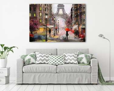 Párizsi utcakép esős nap(olajfestmény reprodukció) (vászonkép) - vászonkép, falikép otthonra és irodába