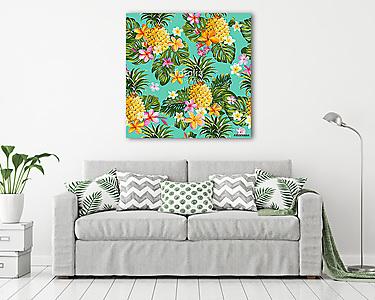 Ananászok és Trópusi Virágok Vintage (vászonkép) - vászonkép, falikép otthonra és irodába