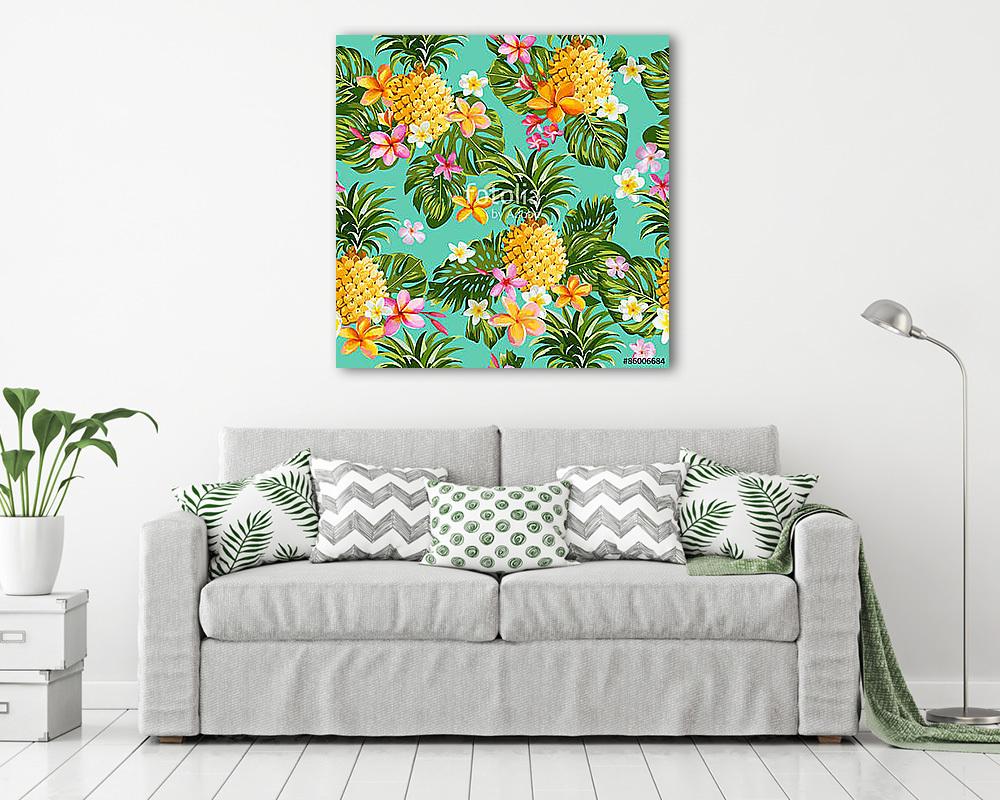 Ananászok és Trópusi Virágok Vintage (fotótapéta) - vászonkép, falikép otthonra és irodába