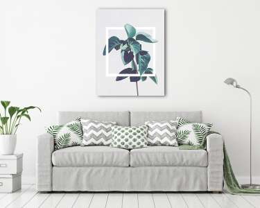 Trópusi növény fehér négyzettel (vászonkép) - vászonkép, falikép otthonra és irodába