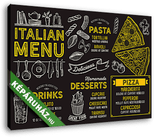 Pizza restaurant menu. Vector food flyer for bar and cafe. Desig - vászonkép 3D látványterv
