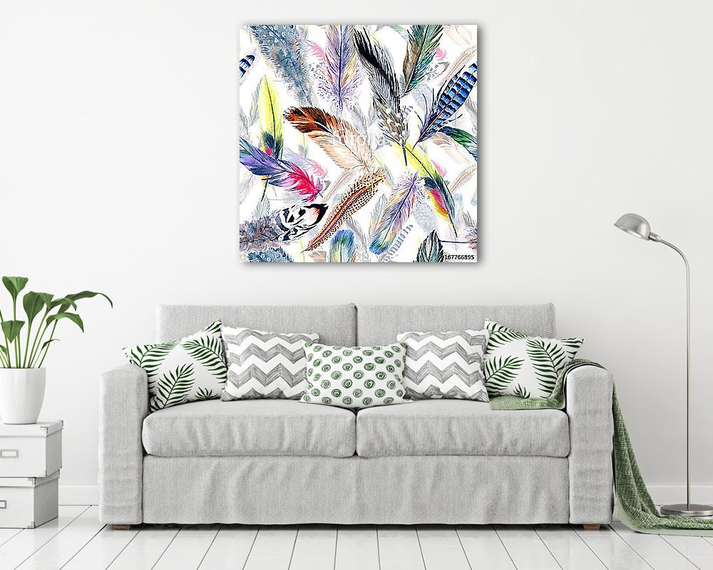 Watercolor bird feather pattern from wing. Aquarelle feather for - vászonkép, falikép vásárlás Watercolor bird feather pattern from wing. Aquarelle feather for (vászonkép) - vászonkép, falikép otthonra és irodába