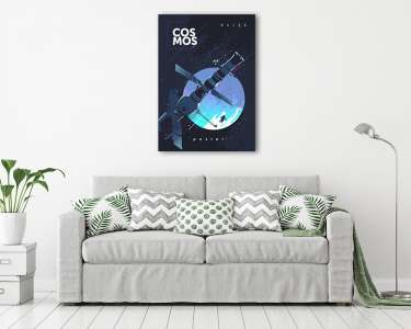 Műhold, bolygó, asztronauta sötétkék verzió (vászonkép) - vászonkép, falikép otthonra és irodába