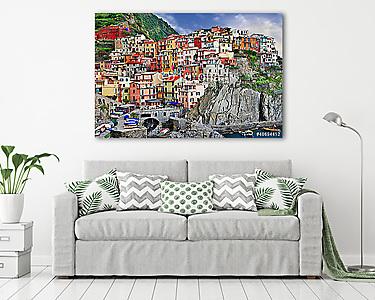 színpadi Olaszország. Monarolla falu, Cinque Terre (vászonkép) - vászonkép, falikép otthonra és irodába