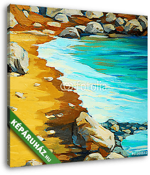 strand és hullámok, olajfestés vászonra, illusztráció - vászonkép 3D látványterv